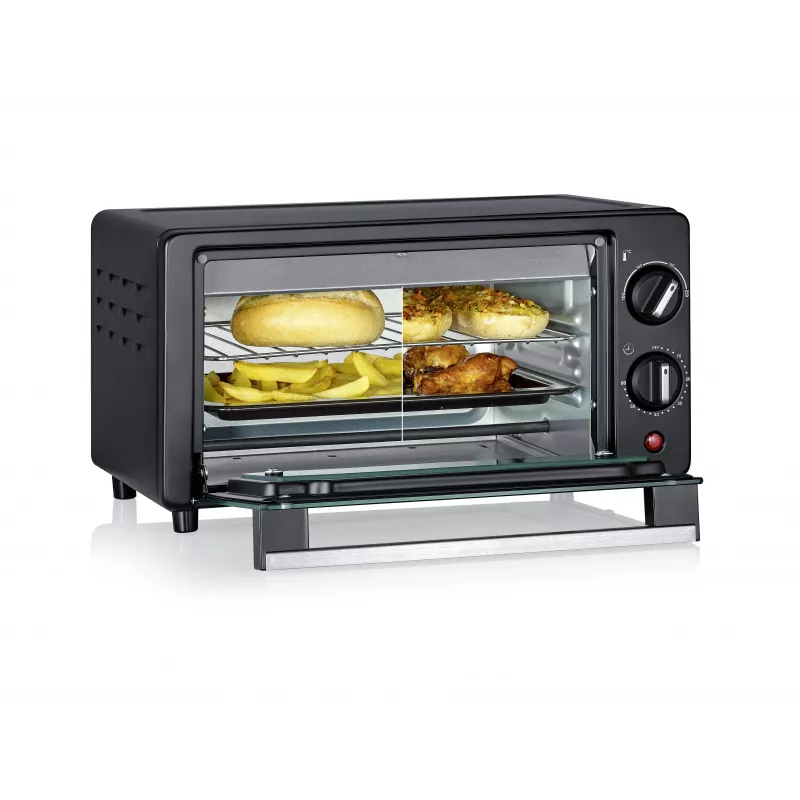 Severin TO 2062 Minihorno, 9 L, 800 W, con asador giratorio, acero inoxidable cepillado/negro