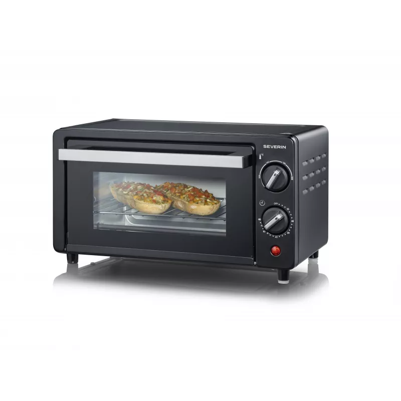 Severin TO 2062 Minihorno, 9 L, 800 W, con asador giratorio, acero inoxidable cepillado/negro