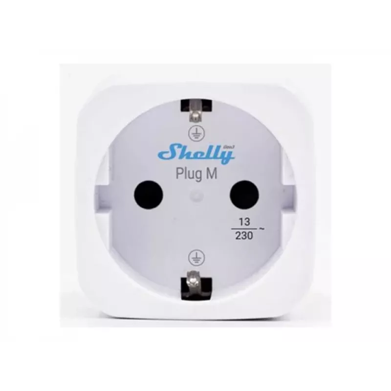 Shelly Plug M Gen3 blanco pack de 2 – enchufe inteligente con medición de energía, 13A, Wi-Fi y Bluetooth (tipo F)