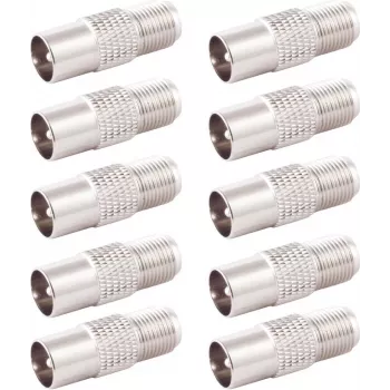SHIVERPEAKS BS85322-SET10 adaptador coaxial conector macho IEC a conector hembra F, pack de 10, plateado