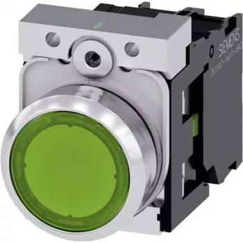 Siemens SIRIUS ACT 3SU1152-0AB40-1BA0 Pulsador, actuador plano, verde, anillo frontal de metal brillante, 22mm, 1NO, borne de tornillo, IP66/67/69K