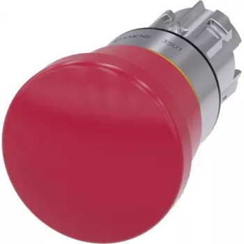 Siemens SIRIUS ACT Pulsador de parada de emergencia, cabeza de seta, enclavamiento por tracción, anillo frontal metálico, rojo, montaje 22mm, 3SU1050-1HA20-0AA0