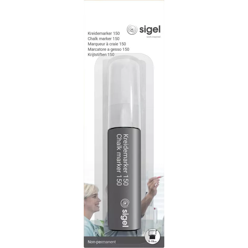SIGEL rotulador de tiza 150 punta biselada 5-15 mm blanco borrable 1 ud.