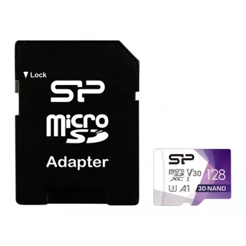 Silicon Power Tarjeta de memoria microSDXC 128GB Superior Pro UHS-I U3 V30 A1 con adaptador SD