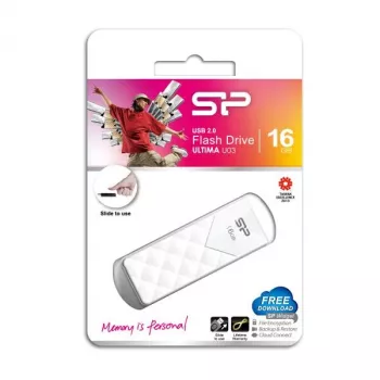 Memoria flash USB Silicon Power 16GB USB 2.0, diseño retráctil sin tapa, blanca