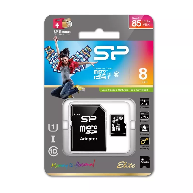 Silicon Power Elite 8GB microSDHC UHS-I U1 V10 Tarjeta de memoria con adaptador SD