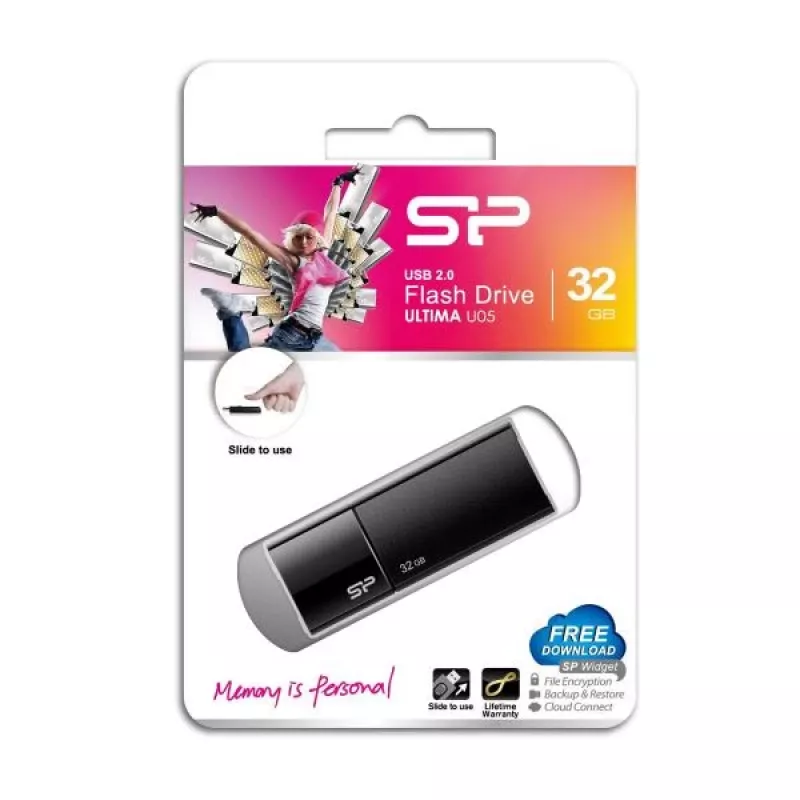 Silicon Power SP032GBUF2U05V1K 32GB USB 2.0 Memoria flash - Diseño retráctil sin tapa, Negra