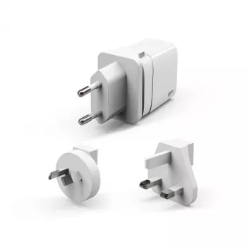 Silicon Power Boost Charger QM16 Cargador de viaje de 20W, USB-A + USB-C, enchufes EU/US/UK/AU, blanco