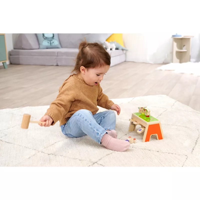 SIMBA-DICKIE juego de martilleo pop-up – juguete de madera con 16 piezas y figuras pop-up