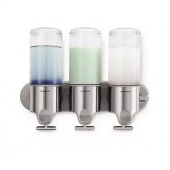 Dispensador de ducha con soporte de pared Simplehuman, 3 dispensadores, acero inoxidable cepillado