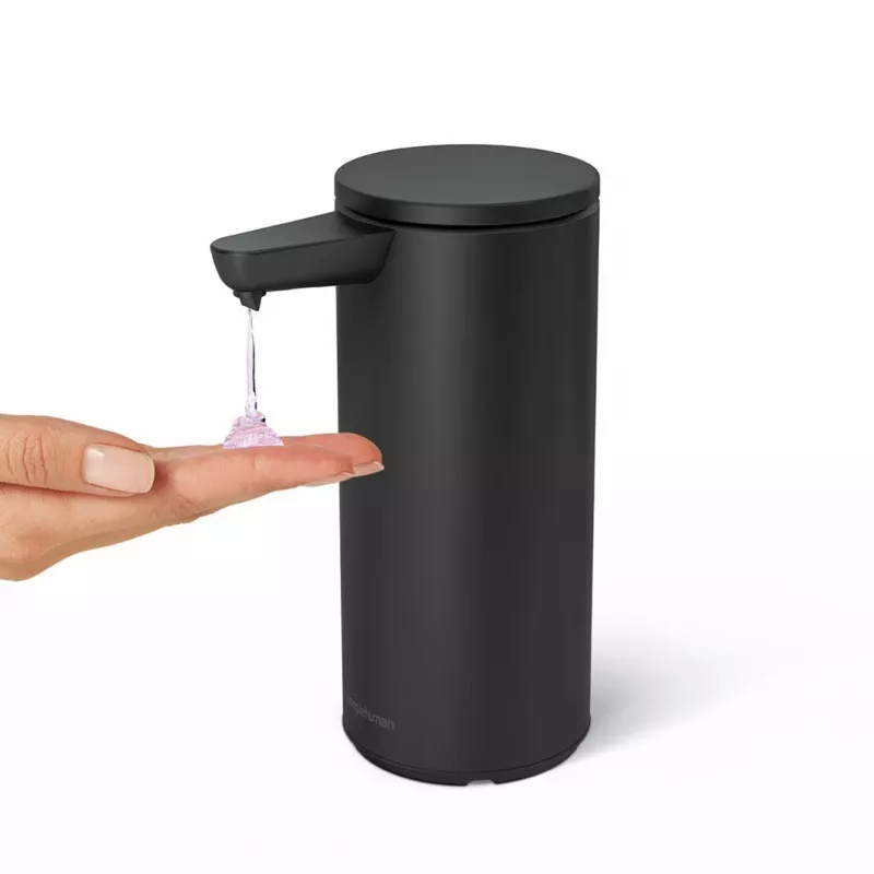 simplehuman ST1084 dispensador de jabón con sensor, acero inoxidable negro, 266 ml, automático sin contacto, sensor de movimiento por infrarrojos, cantidad ajustable, bomba sin obstrucciones, anti-huellas
