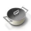Smeg CSF2412CRM Olla de cocción lenta, 24 cm, revestimiento antiadherente cerámico, asa de acero inoxidable, crema mate