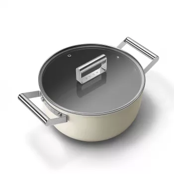 Smeg CSF2412CRM Olla de cocción lenta, 24 cm, revestimiento antiadherente cerámico, asa de acero inoxidable, crema mate