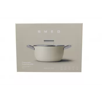 Smeg CSF2412CRM Olla de cocción lenta, 24 cm, revestimiento antiadherente cerámico, asa de acero inoxidable, crema mate