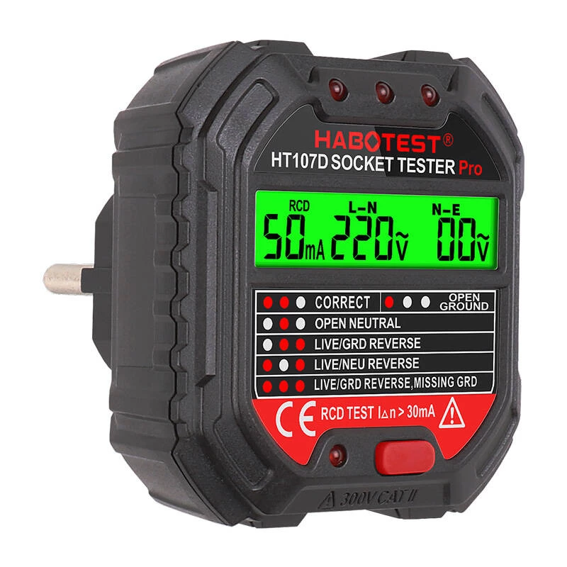 Comprobador de enchufes con pantalla digital Habotest HT107D