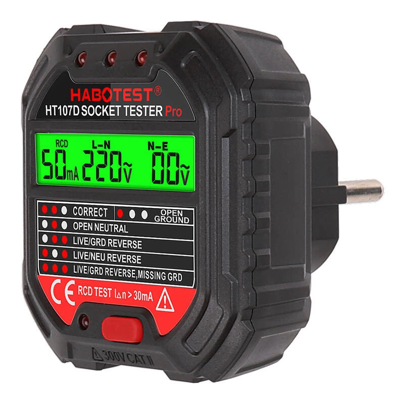 Comprobador de enchufes con pantalla digital Habotest HT107D