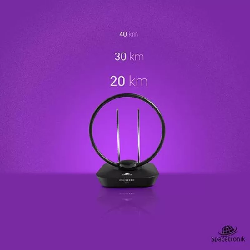 Spacetronik Locus Antena DVB-T2 de interior con amplificador de 45 dB y fuente de alimentación