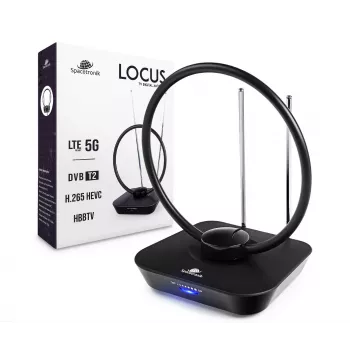 Spacetronik Locus Antena DVB-T2 de interior con amplificador de 45 dB y fuente de alimentación
