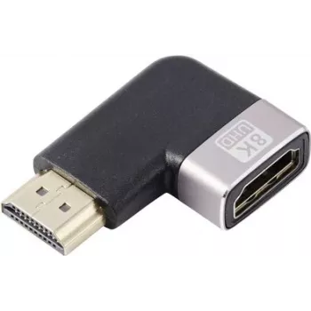 SpeaKa Professional SP-11302004 Adaptador HDMI 8K 60Hz 4K 120Hz en ángulo de 90° macho a hembra negro plata