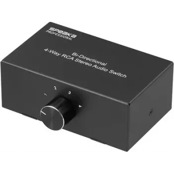 SpeaKa Professional SP-AS-500 Conmutador de audio RCA de 4 puertos bidireccional con carcasa metálica