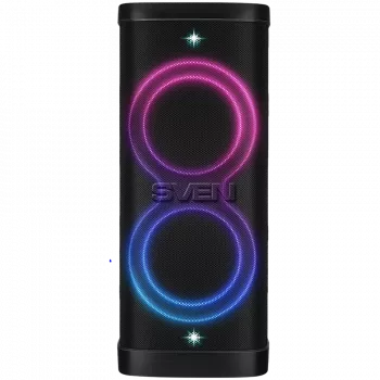 Altavoz Party-Box SVEN PS-1250, negro (300W, TWS, IPx4, Bluetooth, FM, USB, microSD, pantalla LED, 13500mAh)
