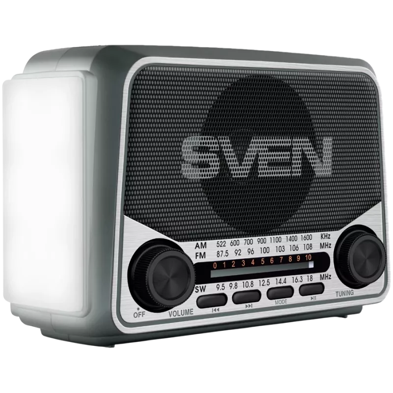 Altavoz SVEN SRP-150, gris (3W, Bluetooth, FM/AM/SW, USB, microSD, linterna, batería)