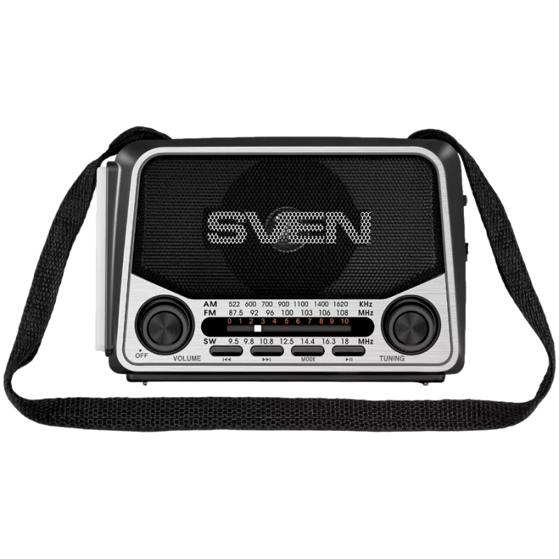 Altavoz SVEN SRP-150, gris (3W, Bluetooth, FM/AM/SW, USB, microSD, linterna, batería)
