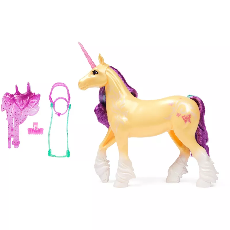 SPINMASTER Unicorn Academy - Unicornio Leaf (28 cm, con crin y cola de verdad, brida, silla y cepillo extraíbles)