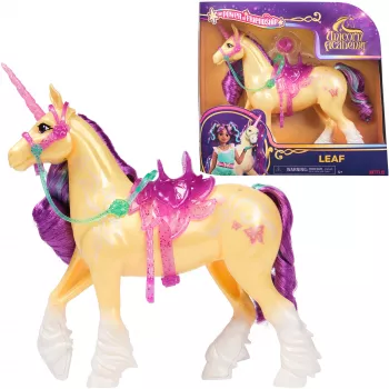 SPINMASTER Unicorn Academy - Unicornio Leaf (28 cm, con crin y cola de verdad, brida, silla y cepillo extraíbles)