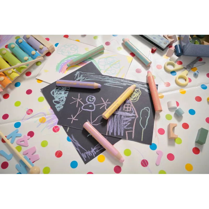 STABILO woody 3 in 1 Lápiz multitalento Set de lápices de colores pastel - 6 unidades, redondo, certificado FSC, soluble en agua