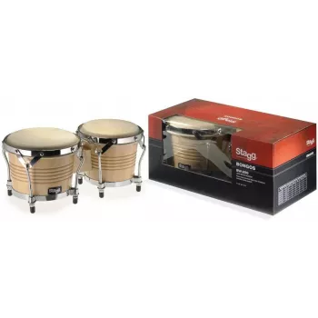 Bongos de madera Stagg BW 200 N - Cascos de roble de Siam natural, parches de piel cruda de 6.5