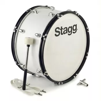 Bombo de marcha Stagg MABD-2010 20 pulgadas con soporte y mazas, blanco