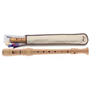 Stagg SREC3GERWD flauta dulce soprano de arce, digitación alemana, en C, desmontable en 3 piezas, acabado madera natural, con bolsa de algodón y varilla de limpieza