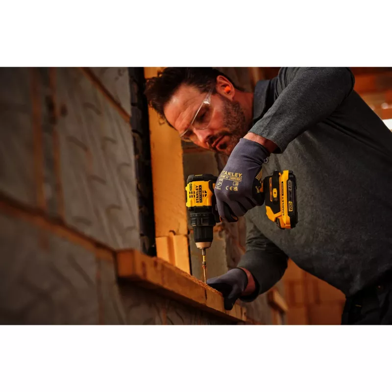 STANLEY atornillador-taladro a batería (SFMCD714D1T-QW), 18V (negro/amarillo, batería de Li-Ion de 2,0 Ah, maletín Pro-Stack)