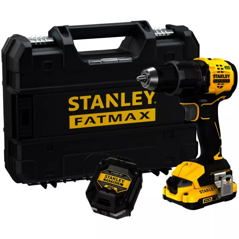 STANLEY Taladro percutor a batería (SFMCD716D1T-QW), 18V (Negro/Amarillo, batería Li-Ion 2.0Ah, Pro-Stack Case)
