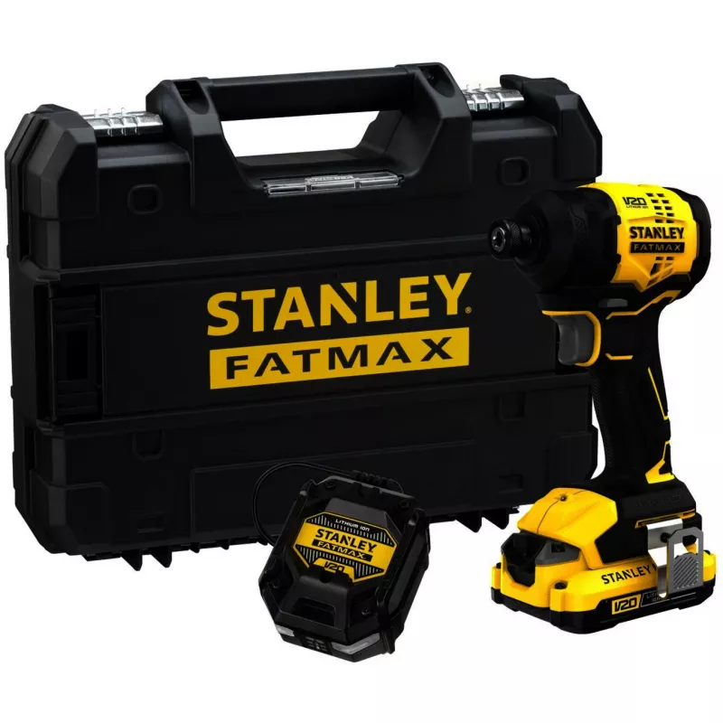 STANLEY atornillador de impacto a batería SFMCF811D1T-QW, 18V, 2,0Ah Li-Ion, negro/amarillo, maletín Pro-Stack