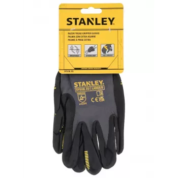 Stanley SY510L-QS guantes de trabajo, talla L (9) - palma de cuero sintético, dorso de spandex, puño de neopreno, certificados EN 388, Negro/Amarillo