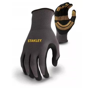 Stanley SY510L-QS guantes de trabajo, talla L (9) - palma de cuero sintético, dorso de spandex, puño de neopreno, certificados EN 388, Negro/Amarillo