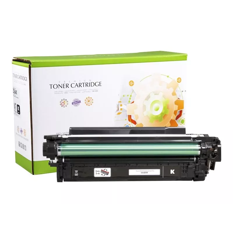 STATIC Cartucho de tóner compatible con HP CE264X negro alta capacidad remanufacturado 17.000 páginas