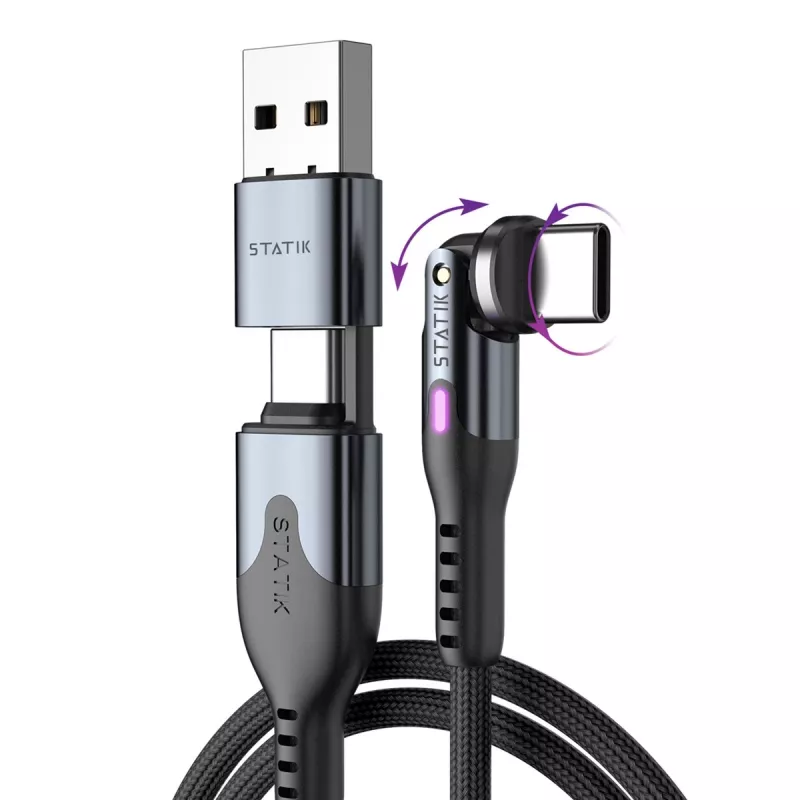 STATIK PowerPivot Pro Cable Trenzado de Nylon, USB-C a USB-C, 1m, Negro