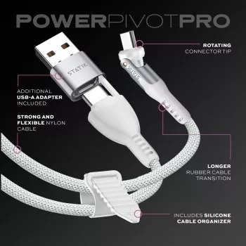 STATIK PowerPivot Pro Cable Trenzado de Nylon, USB-C a USB-C, 1m, Blanco