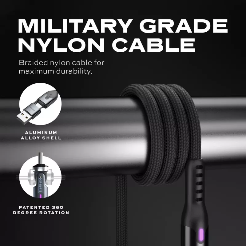 STATIK PowerPivot Pro Cable Trenzado de Nylon, USB-C a USB-C, 2m, Negro