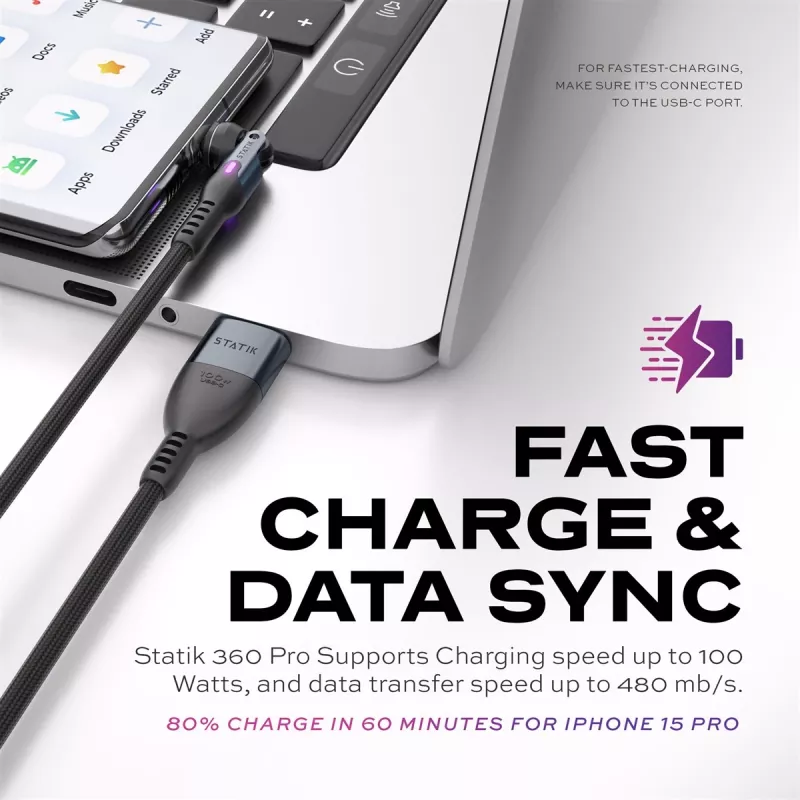 Statik 360 Pro Cable 2.0 Solo USB-C; 1m, Negro