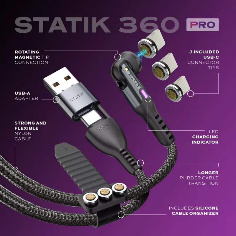 Statik 360 Pro Cable 2.0 Solo USB-C; 1m, Negro