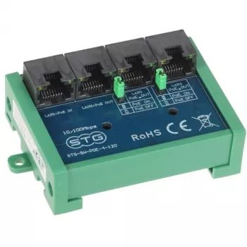 Extensor de switch STG-SW-POE-4-120 4 puertos Fast Ethernet PoE, 3x PoE+ 30W, 1x uplink, presupuesto 60W, modo extendido 250m
