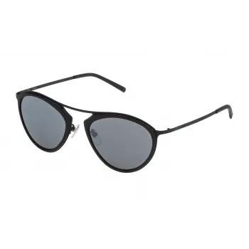 Gafas de sol unisex STING SST07552531X - Montura rectangular negra, cristales de policarbonato grises, protección UV400, 52 mm de ancho de cristal