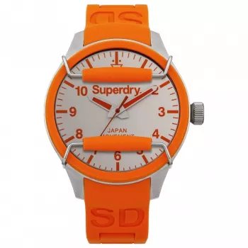 SUPERDRY Reloj de hombre analógico de cuarzo SYG125O 44 mm esfera negra correa de silicona naranja
