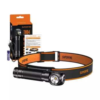 Superfire TH04 Linterna frontal LED 2 en 1 linterna, 600 lúmenes, recargable por USB-C, 5 modos, alcance de 150 m