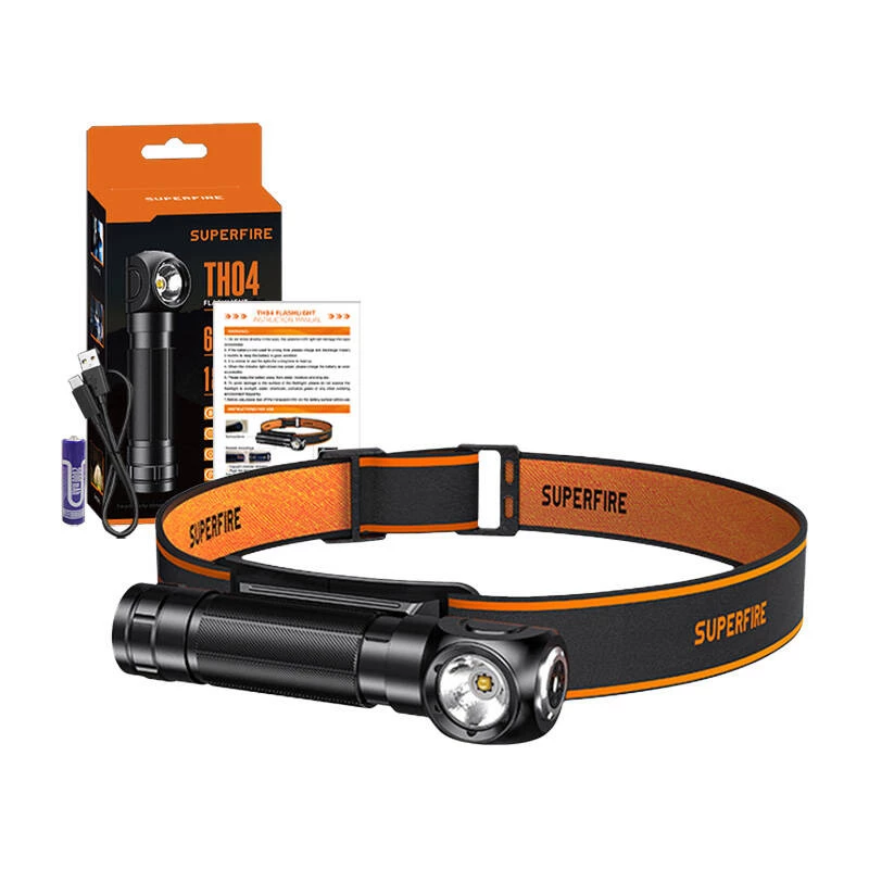 Superfire TH04 Linterna frontal LED 2 en 1 linterna, 600 lúmenes, recargable por USB-C, 5 modos, alcance de 150 m