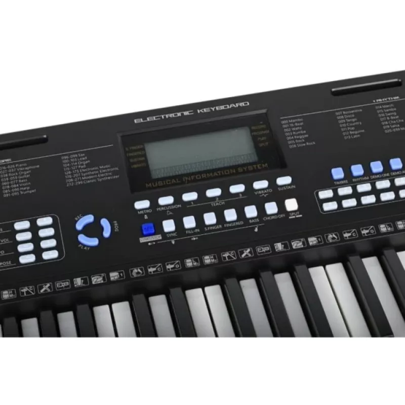 Teclado infantil SUPRIMO EK611 de 61 teclas con pantalla LCD, 200 timbres, 128 ritmos, micrófono y atril